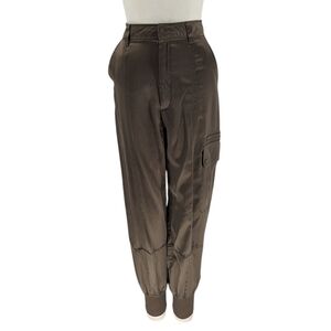 Zara Satin Cargo Tapered Joggers Pant Olive Green sz XSmall military streetwear